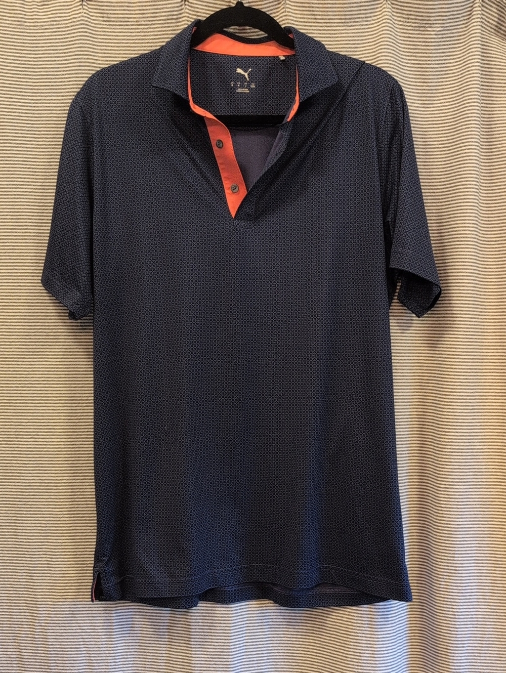 Puma Men's Navy Golf Shirt with Coral Placket